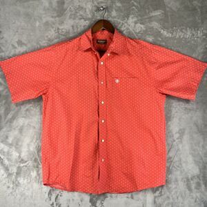 Ariat Mens Large Peach Dot Button Up Shirt Short Sleeve Western Cowboy Rodeo